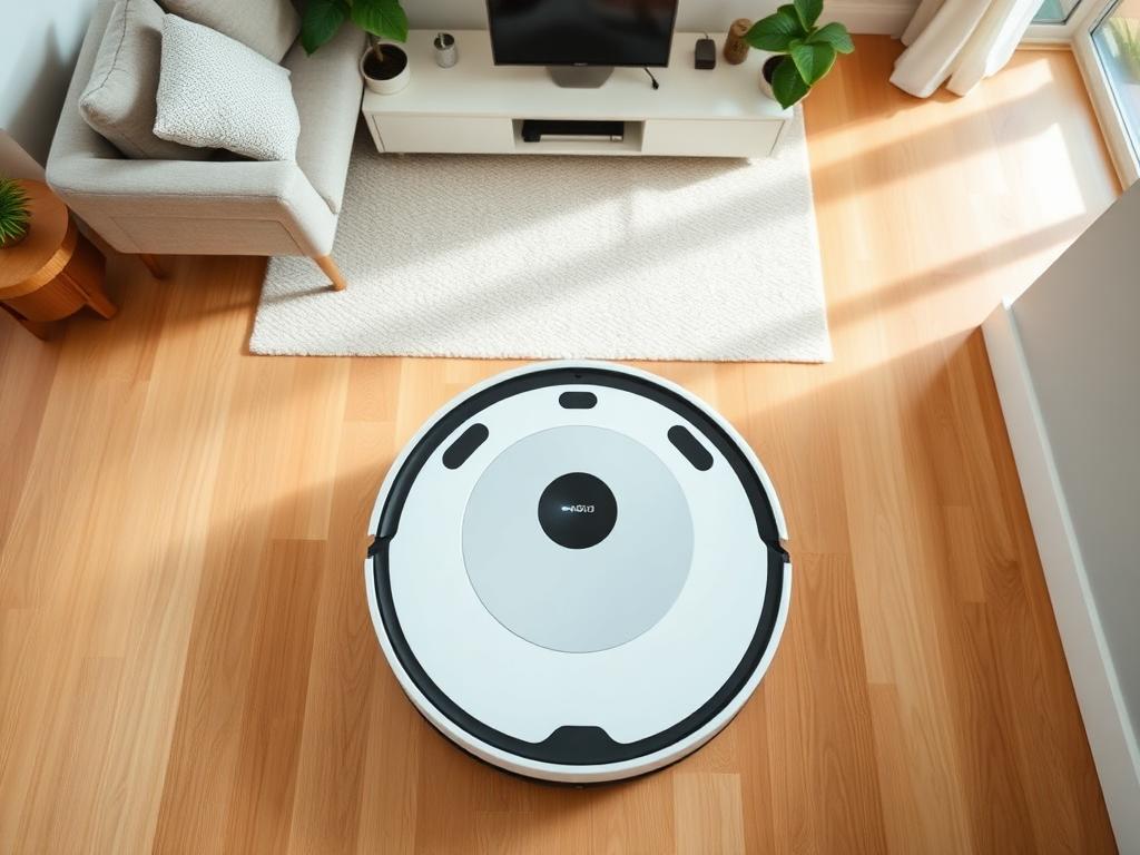Robô aspirador limpando o piso da sala